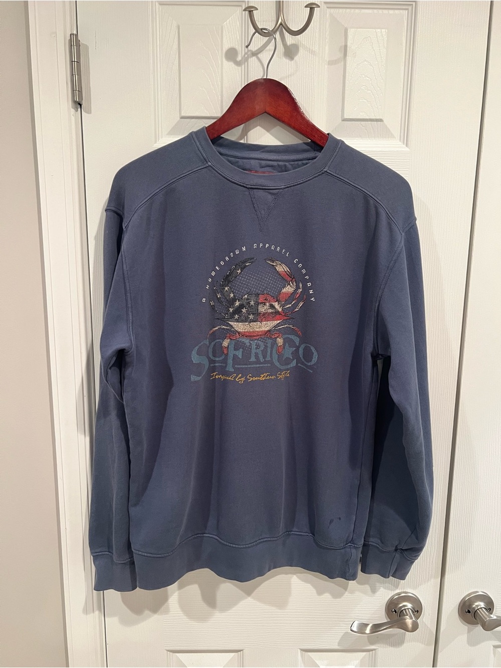 Southern Fried Cotton Slate Blue Graphic Crewneck Sweatshirt
